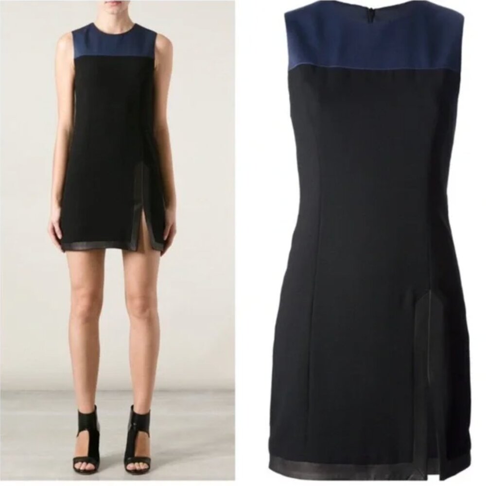 Rag & Bone Black & Blue Sleeveless Leather Trim Dress
